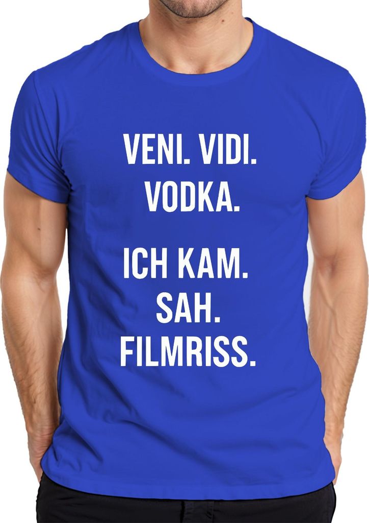 Veni Vidi Vodka Ich kam sah Filmriss Party Geschenk Lustig Feier Herren T-Shirt, Blau, 3XL