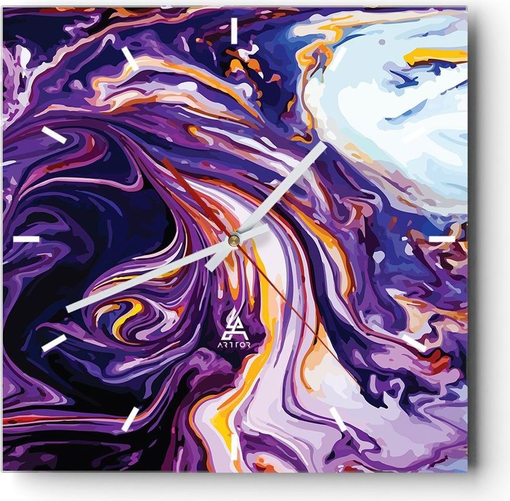 Wanduhr - Quadrat - Glasuhr - Abstraktion modern - 30x30cm - Schleichendes Uhrwerk - Lautlos - zum Aufhängen bereit - Dekoration Modern - Wanddeko...