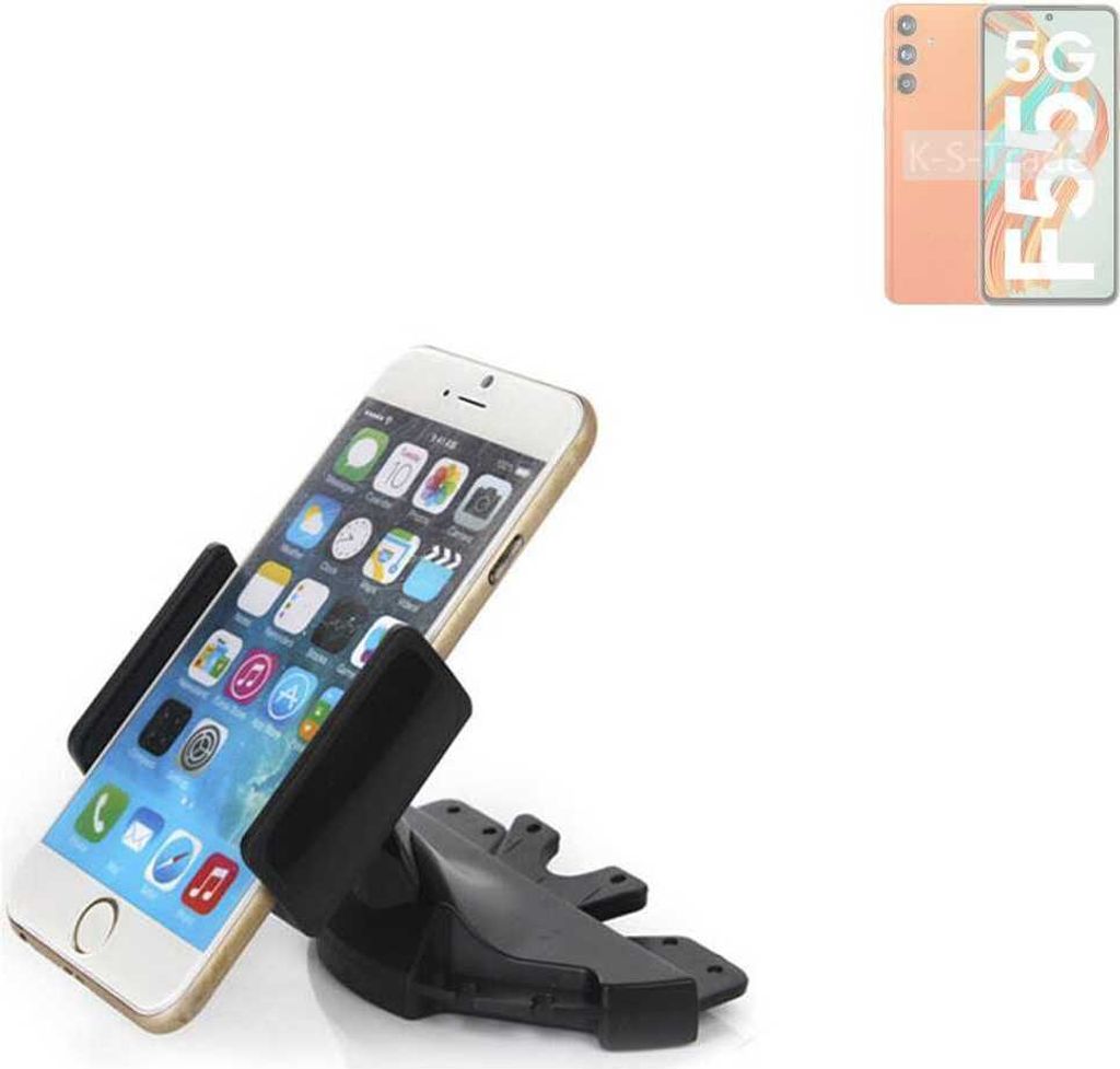 K-S-Trade CD Schlitz Halterung kompatibel mit Samsung Galaxy F55 5G Autohalterung KFZ-Halter Radio Handy Halterung 360° drehbar schwarz