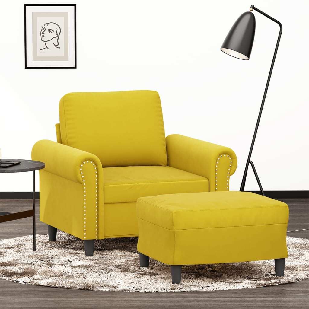 Möbel Sessel mit Hocker Gelb 60 cm Samt - Klassische Sofas 3201211