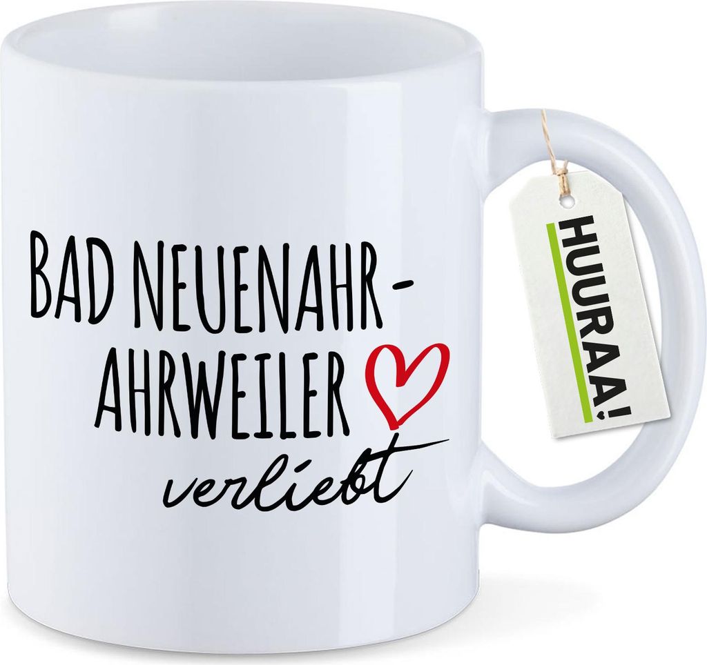 Huuraa Kaffeetasse Bad Neuenahr-Ahrweiler verliebt 330ml Weiß Keramik Kaffeebecher Geschenkidee
