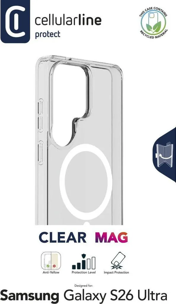 Coque Incassable Galaxy S26 Ultra Qi2 Anti-Choc Cellularline Clear Mag