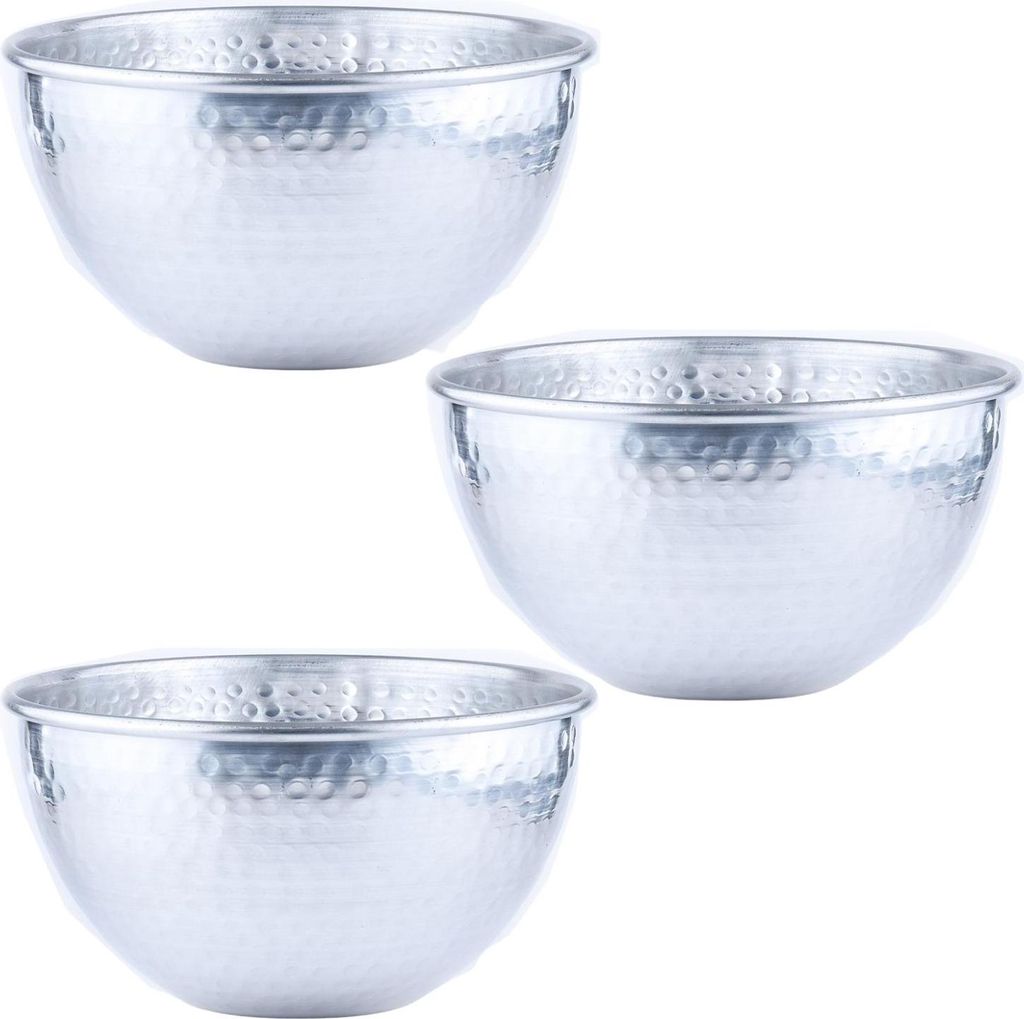 3er Set Marrakesch Schale Obstschale aus Aluminium 24cm groß | Schüssel Erla Silber als Tischdeko in der Küche