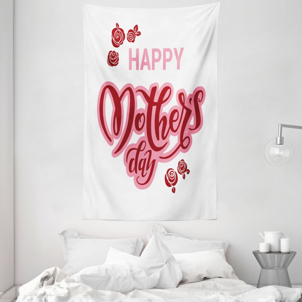ABAKUHAUS Zitat Wandteppich und Tagesdecke, Happy Mothers Day Roses aus Weiches Mikrofaser Stoff Waschbar ohne Verblassen Digitaldruck, 140 x 230 c...