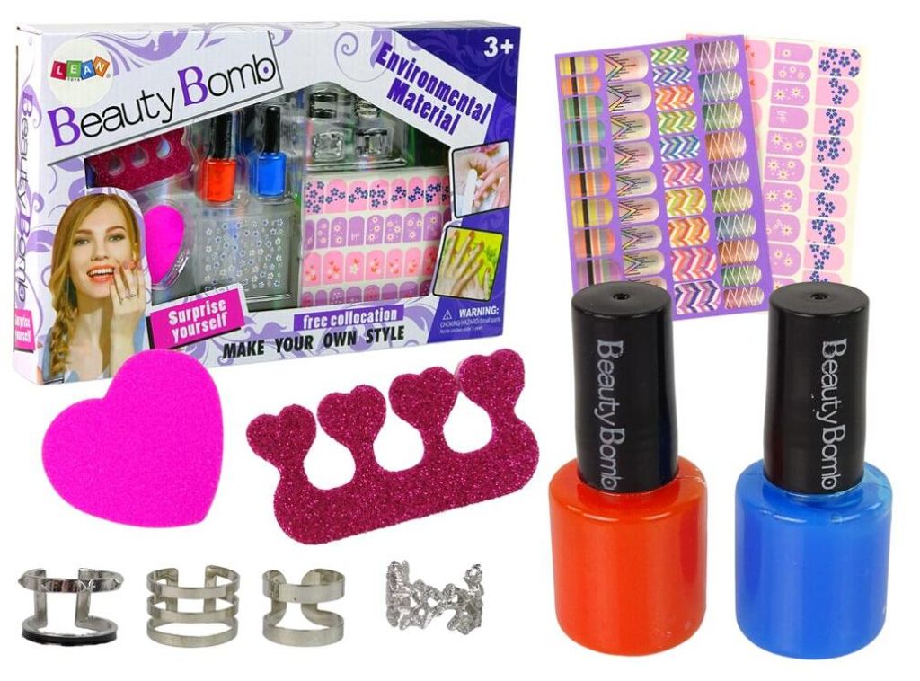 Leantoys Nailart Set Glitzerlacke Aufkleber Ringe