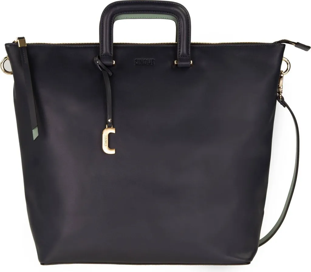 Grand Sac Shopper Sabrina en Cuir Bleu Foncé avec Bandoulière Amovible