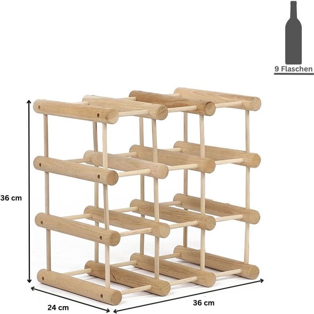 Modulares Weinregal VINOTECA MOD | HxBxT 36x36x24cm | 1x 9 Flaschen | Massives Eichenholz | Geölt
