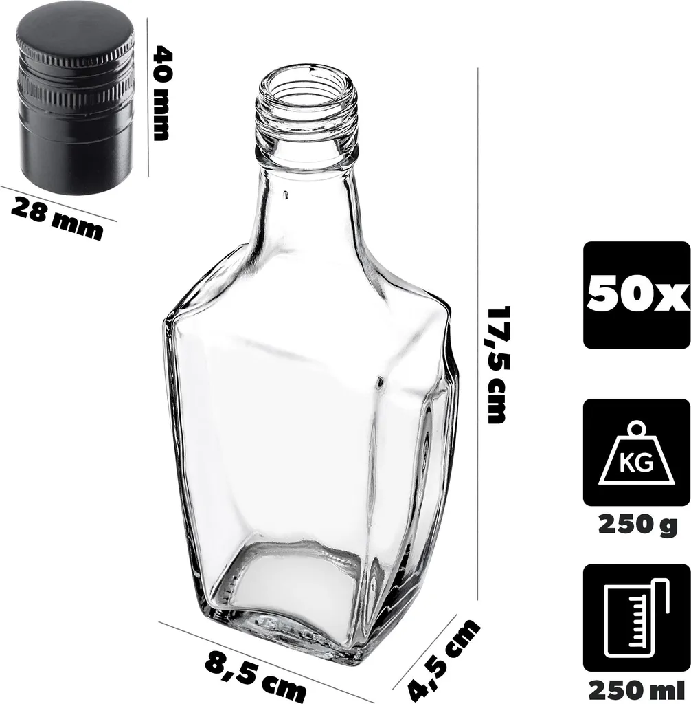 Stock 50 Pezzi KADAX Flaconi Vetro 250ml Tappo Nero - Prezzo Ingrosso - 2