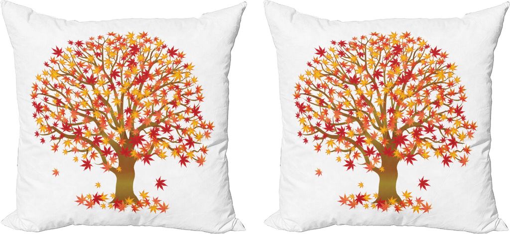 ABAKUHAUS Herbst Kissenbezug Set (2Stück), Herbstsaison-Ahornbaum mit Laub in den warmen Farben-romantischen Natur-Illustration, 45 x 45 cm, Mehrf...