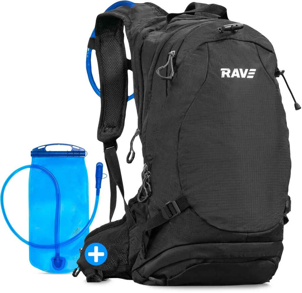 RAVE Bike Outdoor Rucksack 10 Liter Schwarz inkl. 2 Liter Trinkblase Trekkingrucksack Wanderrucksack Fahrradrucksack