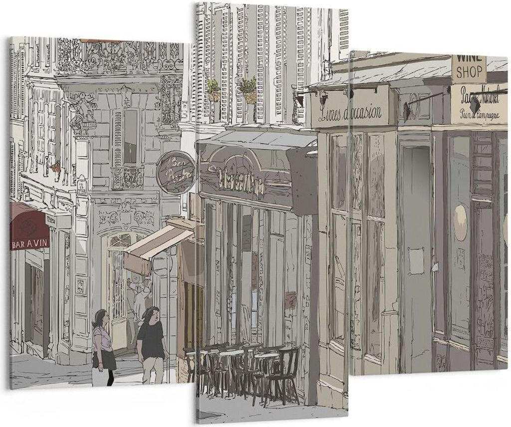 Bild auf Leinwand - Leinwandbild - 3 Teile - Architektur Zeichnen Montmartre - 130x100cm - Wand Bild - Wanddeko - Wandbilder - Leinwanddruck - Bild...