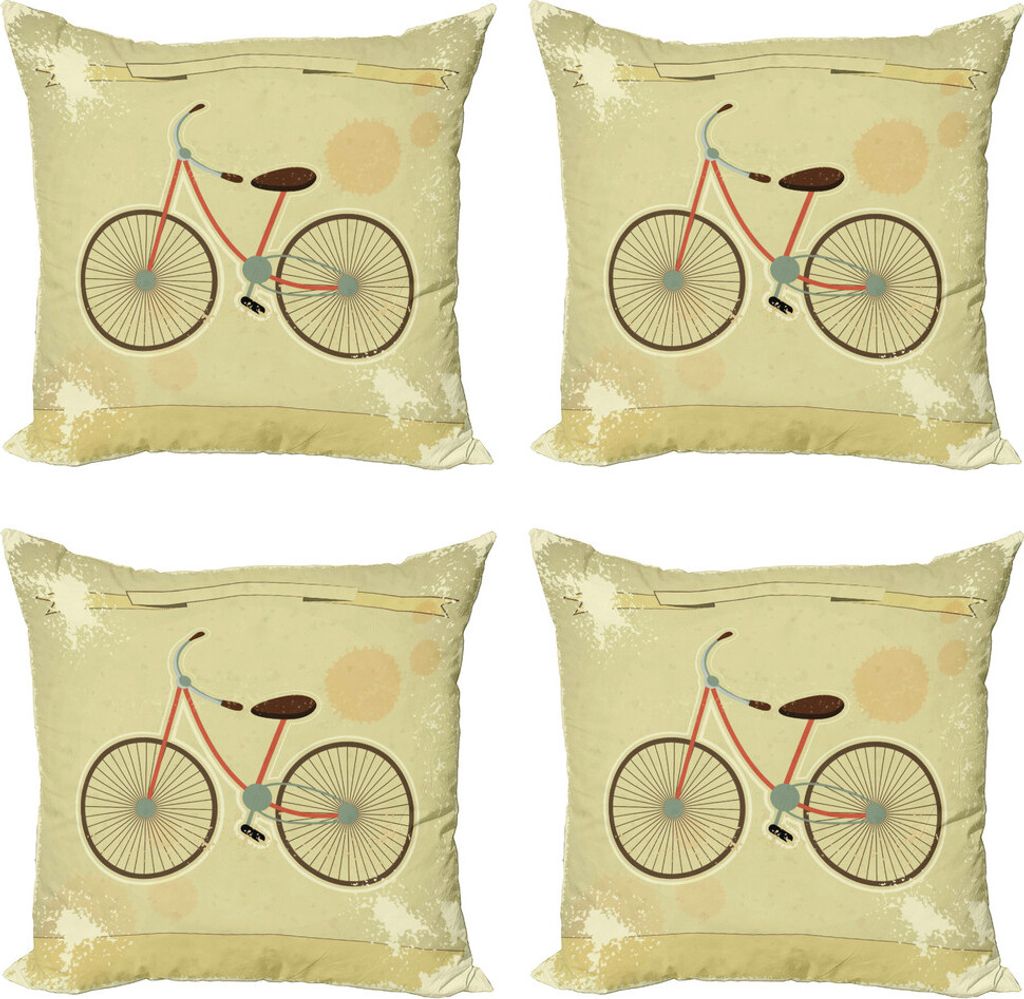 ABAKUHAUS Jahrgang Kissenbezug Set (4 Stück), Postkarte von Retro-Fahrrad, Moderner Doppelseitiger Digitaldruck, 40 cm x 40 cm, Brown und Khaki