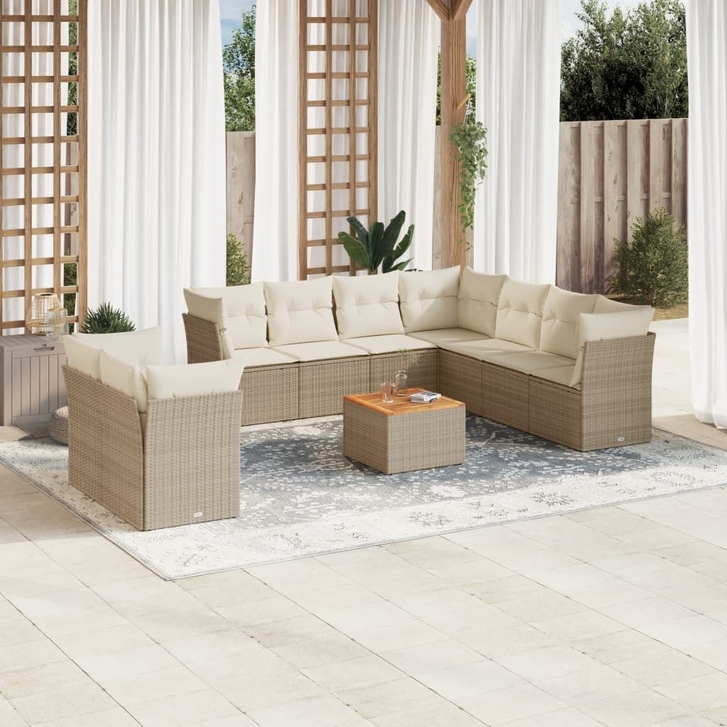 Maison Exclusive - 10-tlg. Garten-Sofagarnitur mit Kissen Beige Poly Rattan