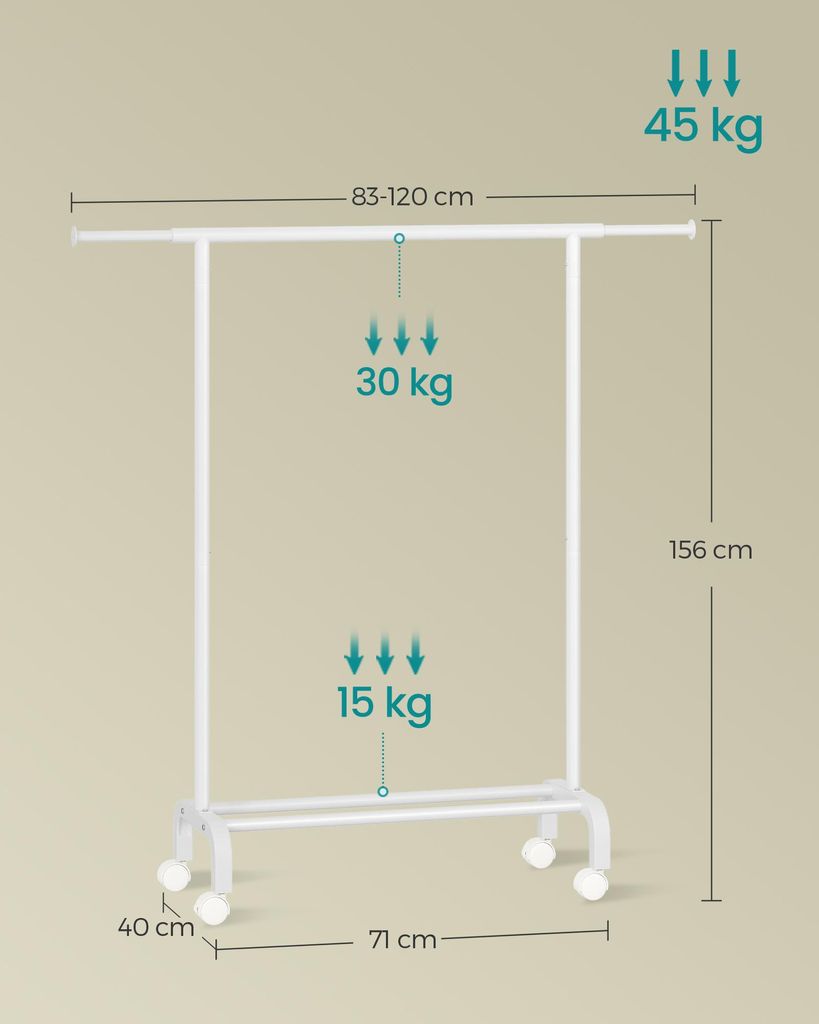 SONGMICS Kleiderständer auf Rollen, ausziehbare, 40 x Produktbild 