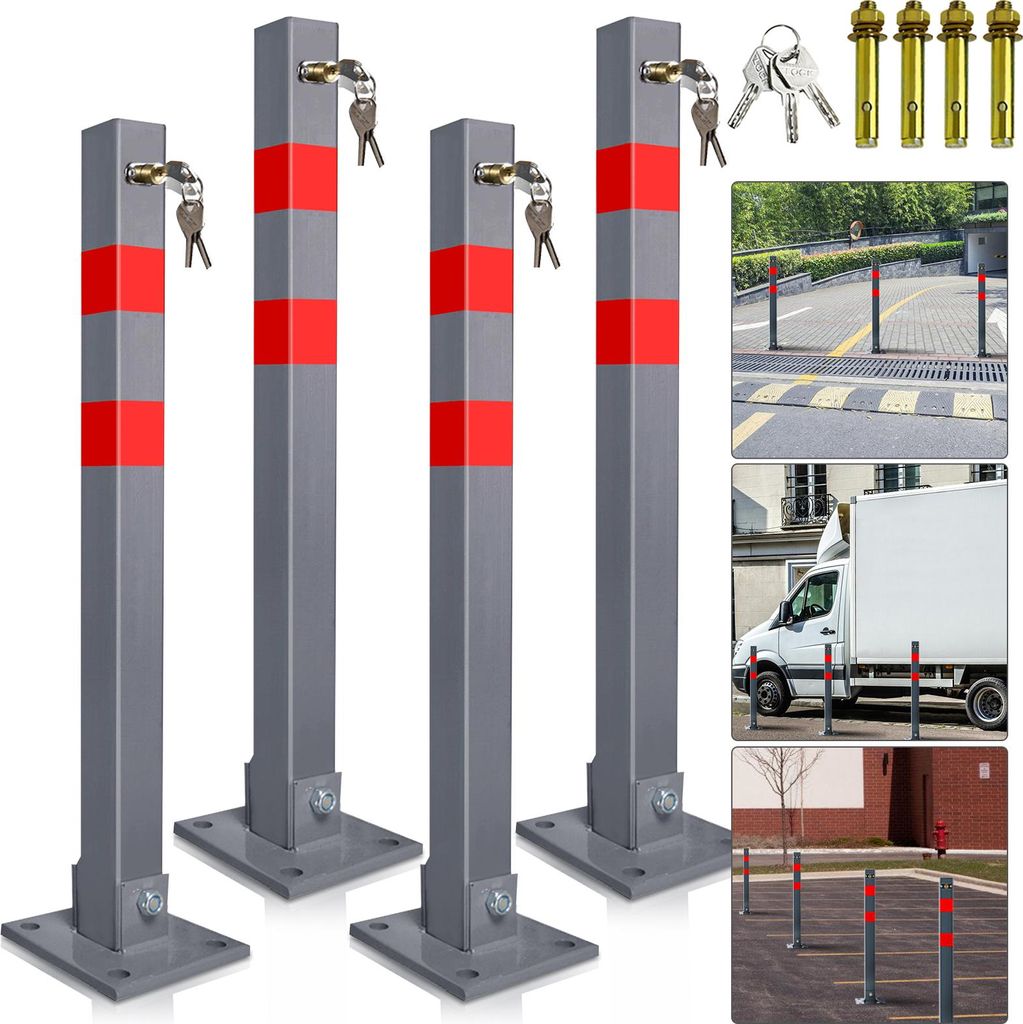 Bettizia Absperrpfosten 4X Parkplatzsperre Klappbar 66cm abschließbar rostfreier
