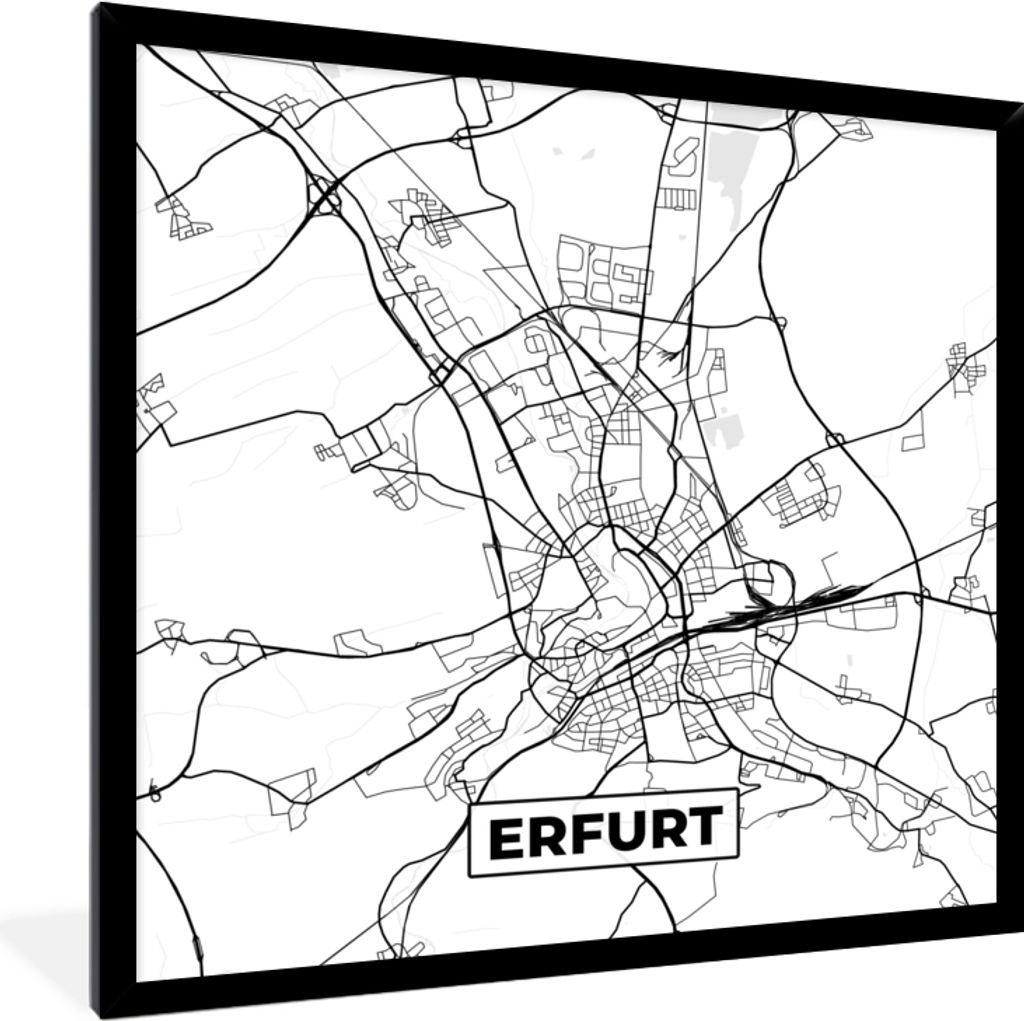 MuchoWow Gerahmtes Poster Erfurt - Stadtplan - Karte 40x40 cm - Poster mit Schwarzem Bilderrahmen Wandposter Rahmen Foto Bilder - Mit Rahmen - Wa...