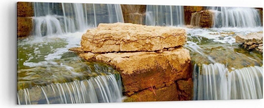 Bild auf Leinwand - Leinwandbild - Wasserfall Steine Wasser - 140x50cm - Wand Bild - Wanddeko - Leinwanddruck - Bilder - Kunstdruck - Wanddekoratio...