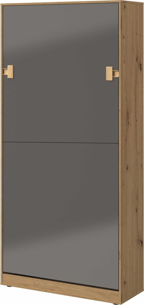 Kaiser Möbel Schrankbett 90x200 Vertical Wandklappbett INDEX Grau/Eiche mit Matratze H2/H3