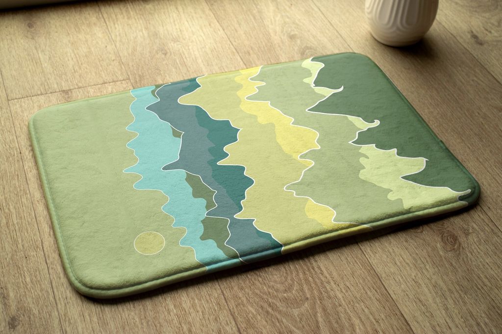 Badteppich Saugfähige - Badezimmer Teppich - Rutschfester Badvorleger Badematte - 75x45 cm - Berge Abstrakt