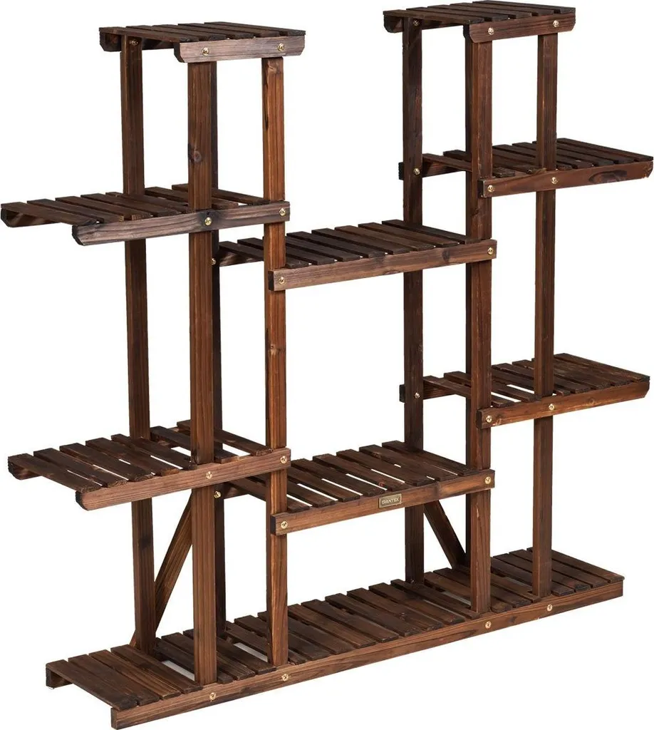 Support à plantes en bois à 9 niveaux 125x25x114 cm marron étable