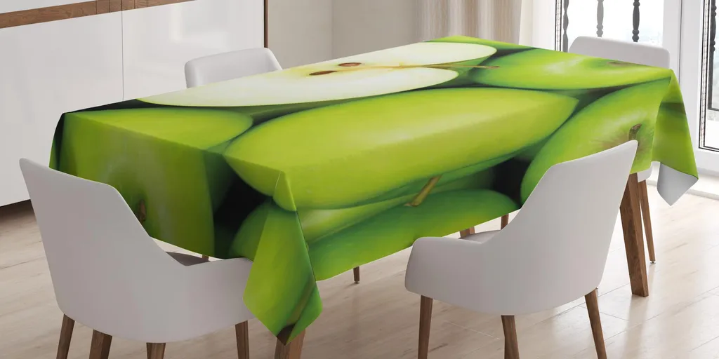 ABAKUHAUS Tovaglia Rettangolare Con Fantasia Di Mele, 140x200 Cm, Colori Crema, Marrone, Giallo, Verde - Tovaglia In Poliestere Per Cucina E Sala Da Pranzo, Antimacchia E Resistente - 2