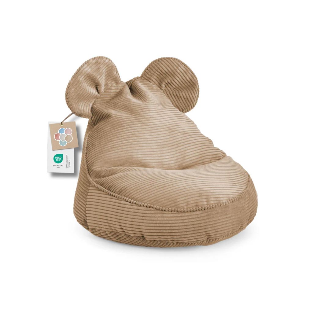 Kinder Sitzsack „SWEET“ mit Ohren - Bequem, Montessori Sitzkissen für Kinderzimmer (Braun,68/59/55 mit Ohren)