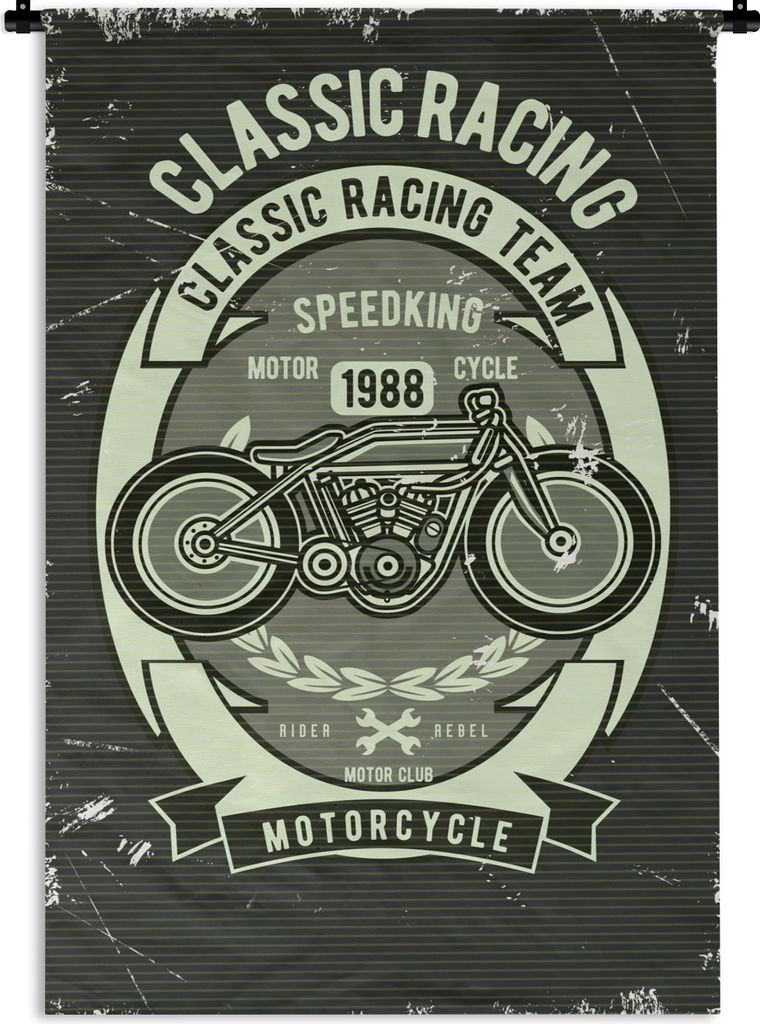 MuchoWow Wandteppich Wandbehang Motorrad - Vintage - Illustration - Zitat 60x90 cm Tapisserie Dekoration Wandtuch - Foto-Teppich - Abwaschbar