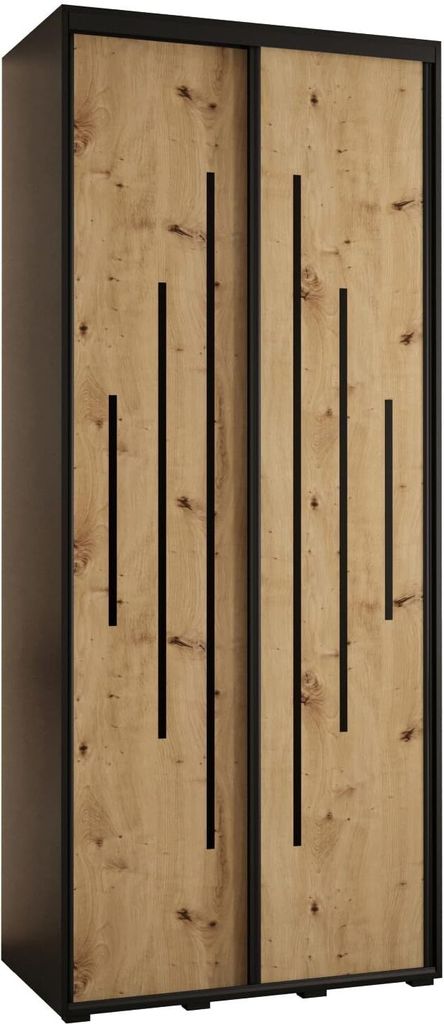 MEBLE KRYSPOL Cannes 12 Schrank mit 2 Schiebetüren - 205,2x100x45 cm - Schwarz Artisan Schwarz