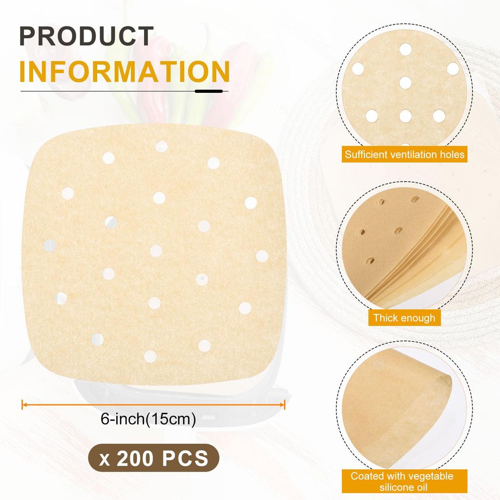 200 Stš¹ck Airfryer Backpapier, 15cm Quadrat Air Fryer Paper Perforiertes Backpapier, Antihaft Wasserdicht ?lfest, fš¹r Hei?luftfritteuse, Brat...