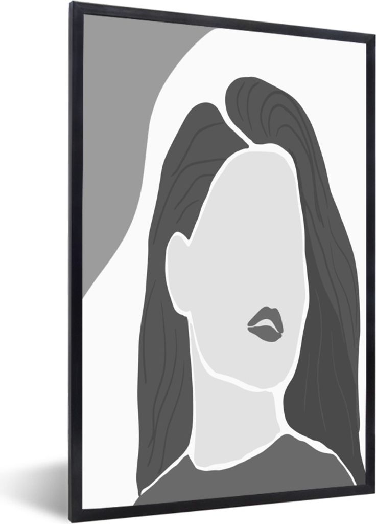 MuchoWow Gerahmtes Poster Porträt - Frau - Schwarz - Weiß 20x30 cm - Poster mit Schwarzem Bilderrahmen Wandposter Rahmen Foto Bilder - Drucken ...