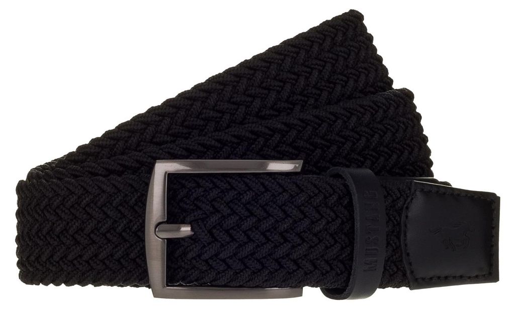 MUSTANG Gürtel 35mm Braided Leather Belt W85 Black schwarz