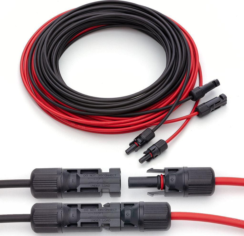 1 Paar Solarkabel Verlängerungskabel Stecker Buchse 6mm² 1500V DC Rot/Schwarz 15m IP67