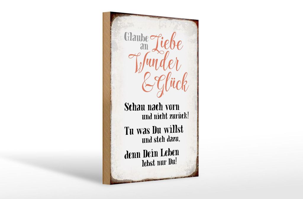 Holzschild Spruch 20x30cm glaube an Liebe Wunder Glück