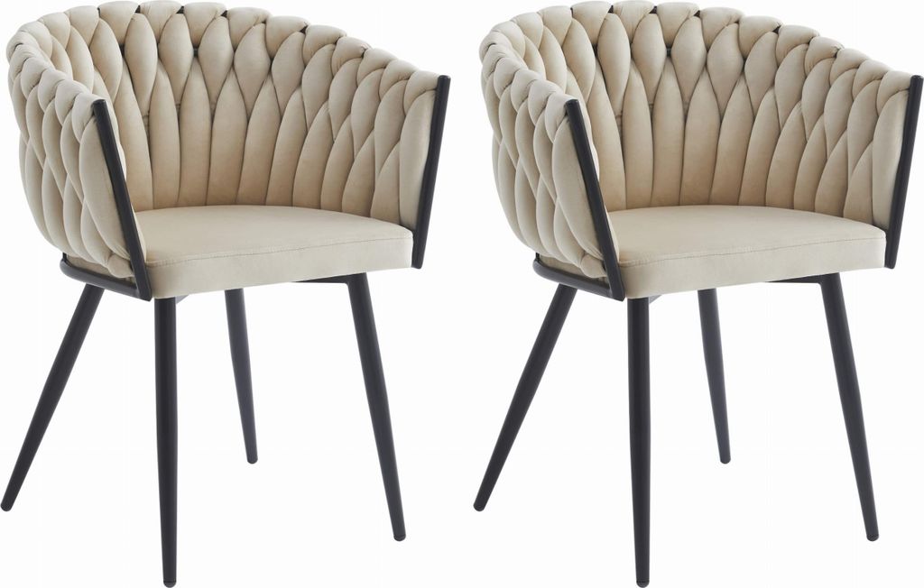Sessel ARONA beige Samt gepolstert mit Armlehnen schwarze Metallbeine, Maße 61x79x55 cm, für Wohnzimmer, Esszimmer, 2 Stück, Belastung bis 110 kg