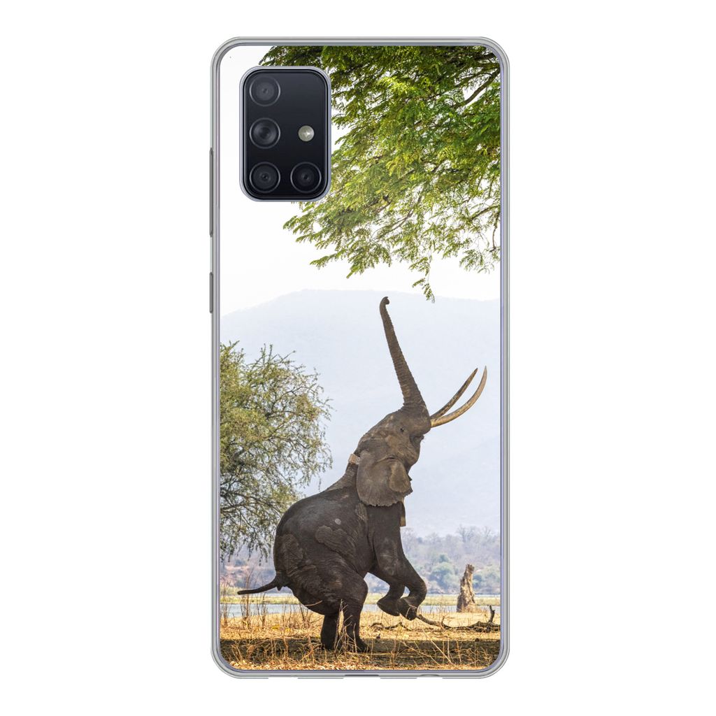 MuchoWow Handyhülle Schutzhülle Hülle für Samsung Galaxy A51 Elefant - Baum - Blätter Silikon Softcase Handy Hülle - Schutzabdeckung