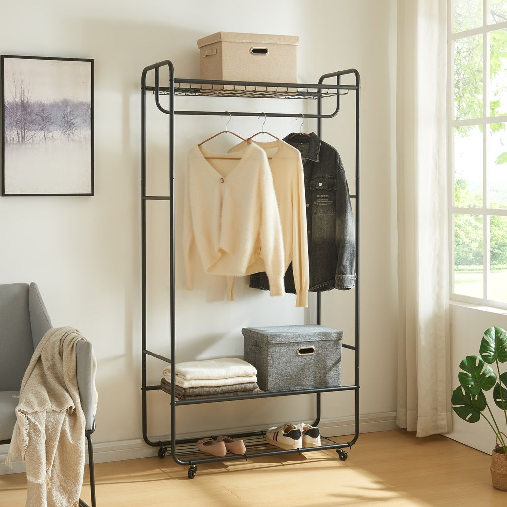 Rollbarer Garderobenständer ‘Vestvågøy’ Stahl 176 x 90 x 40 cm Schwarz