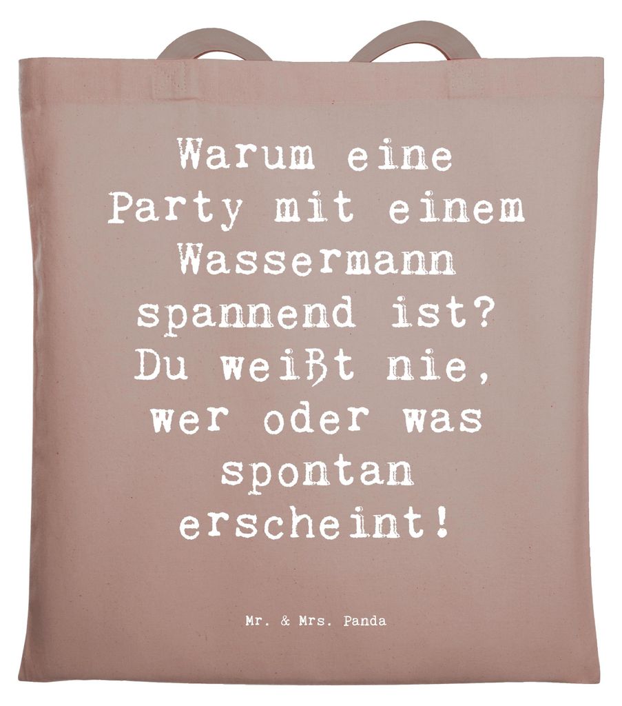 Mr. & Mrs. Panda Schultasche Spruch Wassermann Party - Braun Pastell - Geschenk, Tasche, Tote Bag, Jutebeutel, Charakter, Spannung, Geschenke Stern...