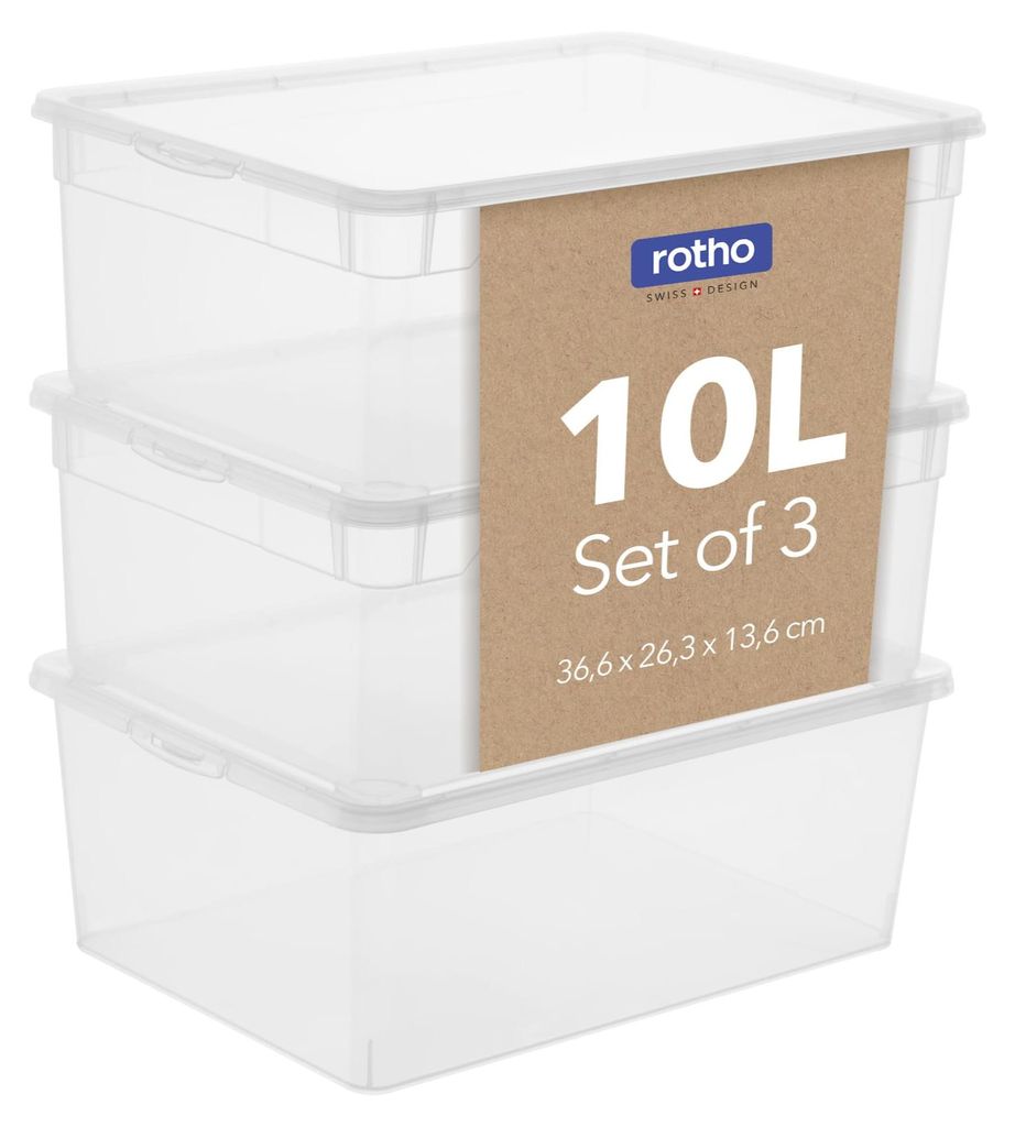 Rotho Clear Aufbewahrungsbox mit Deckel 3 x 10 L stapelbar Produktbild 