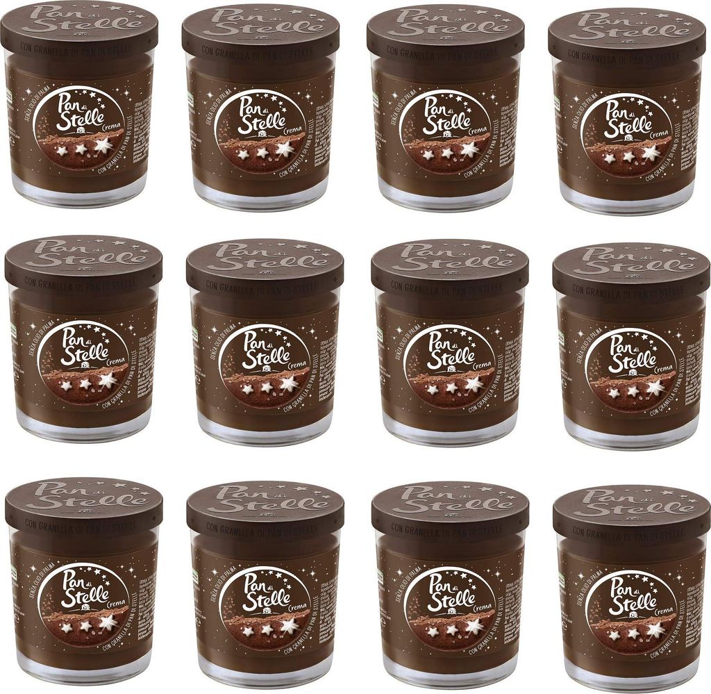 12x Pan di Stelle Crema Spalmabile Streichcreme mit Haselnüssen, Kakao und Pan di Stelle Kekse Körnern 190g