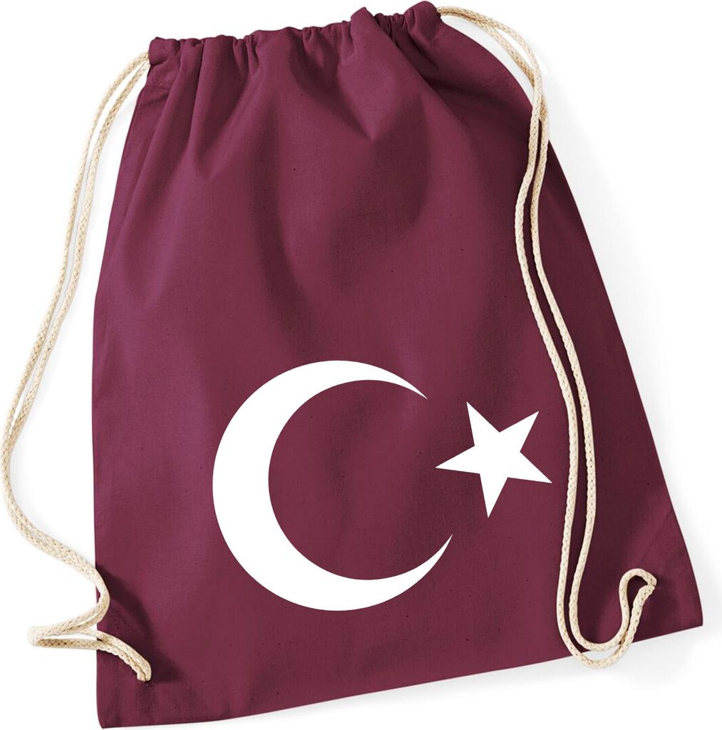 Huuraa Turnbeutel Türkei Halbmond und Stern 12 Liter Burgundy Baumwolle Rucksack Geschenkidee