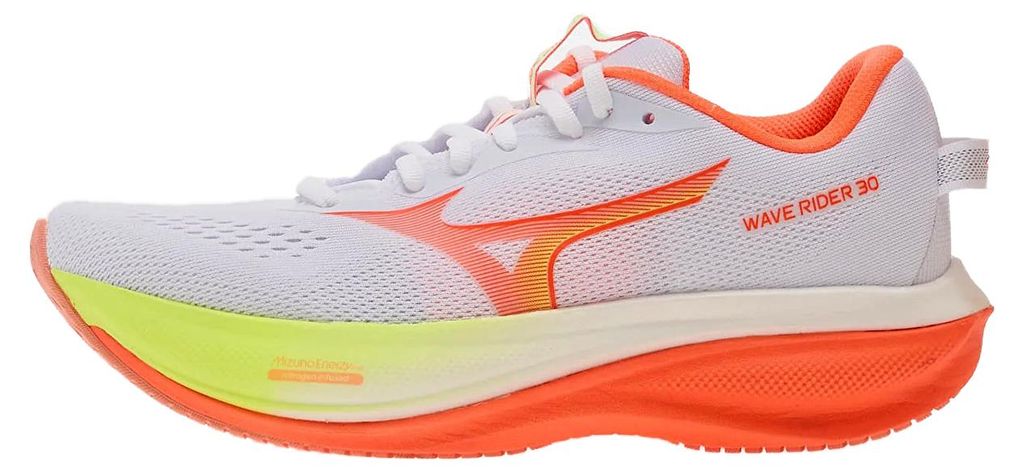 Mizuno Damen Wave Rider 30 Laufschuh J1GM262071 White/Flamingo Coarl/Lime Plump, Schuhgröße:40.5 EU