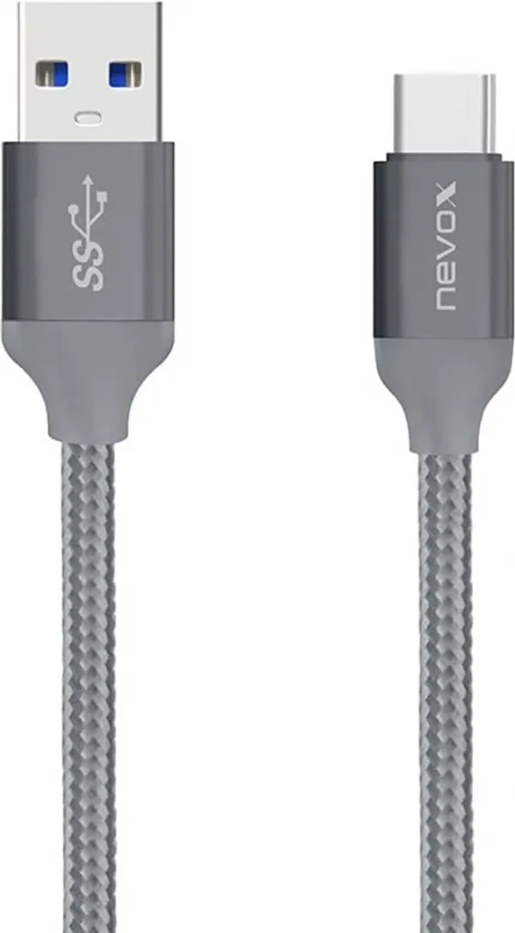 Câble USB nevox TC-1480 en nylon tressé 2m gris argenté haute qualité