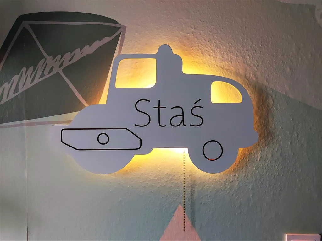 Lampe de nuit rouleau compresseur personnalisée avec prénom enfant