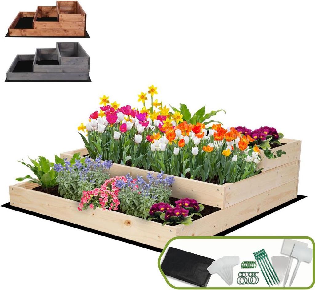 MODO24 Hochbeet Holz, Pflanzkasten, Massivholz, Kiefer, Kräuterbeet, Blumenkasten, Garten, Terrasse, 27x90x93 cm, Natur imprägniert, ZP07