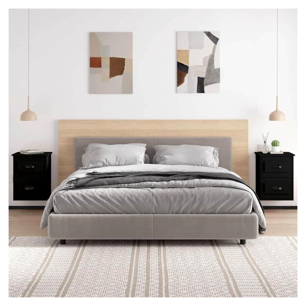 2 Stück Wand Nachttisch Hängend mit Schublade Nachtkonsole Nachtkommode Schlafzimmer Schrank Kommode Hängeschrank Wandschrank Holzwerkstoff Schw...