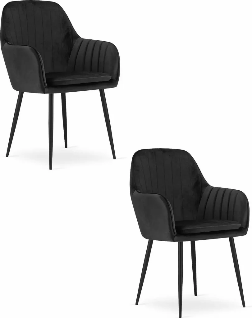 Chaise confortable Lugo Velours Noir et Pieds Noirs - Lot de 2 Robuste