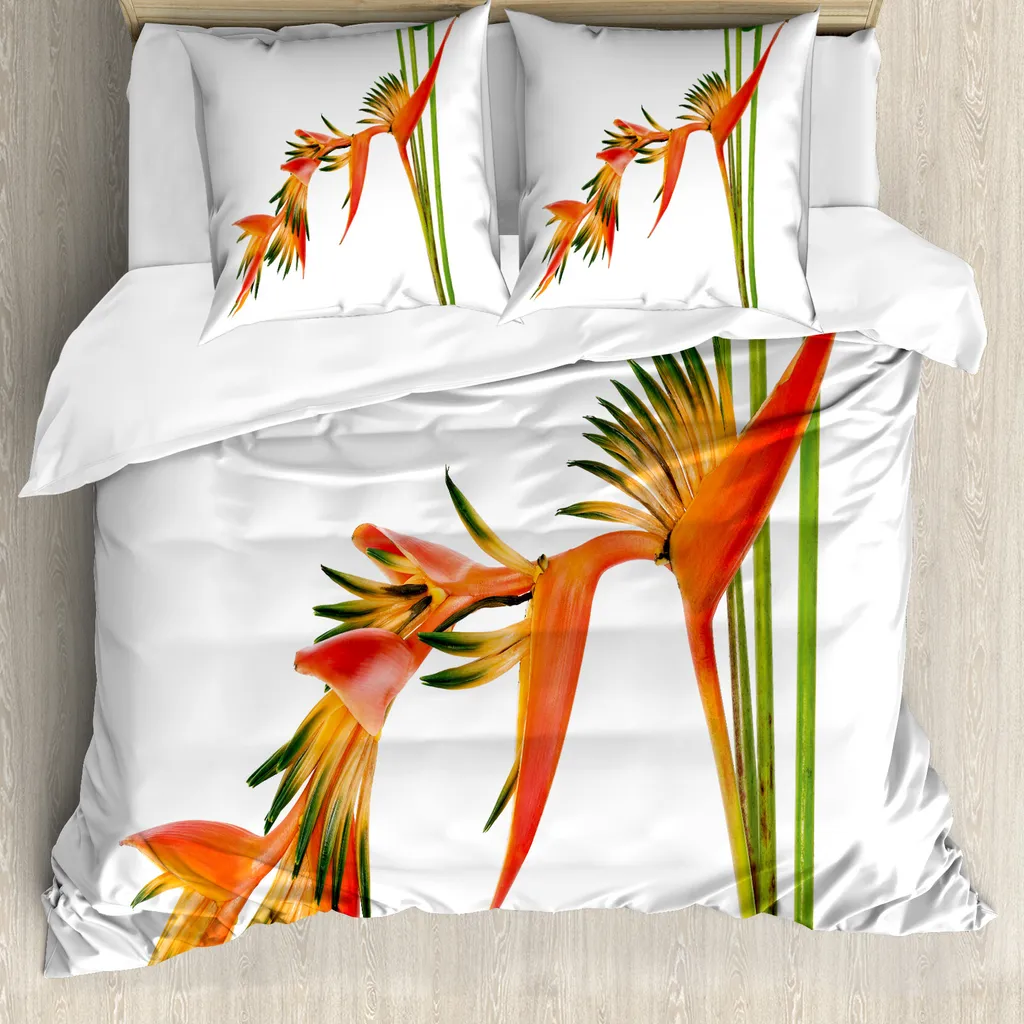 Copripiumino Matrimoniale 200x200 Con Fenicotteri E Tucani - Set Biancheria Letto Tropicale Con Fiori E Foglie, Morbida Microfibra, 1 Pezzo + Federe