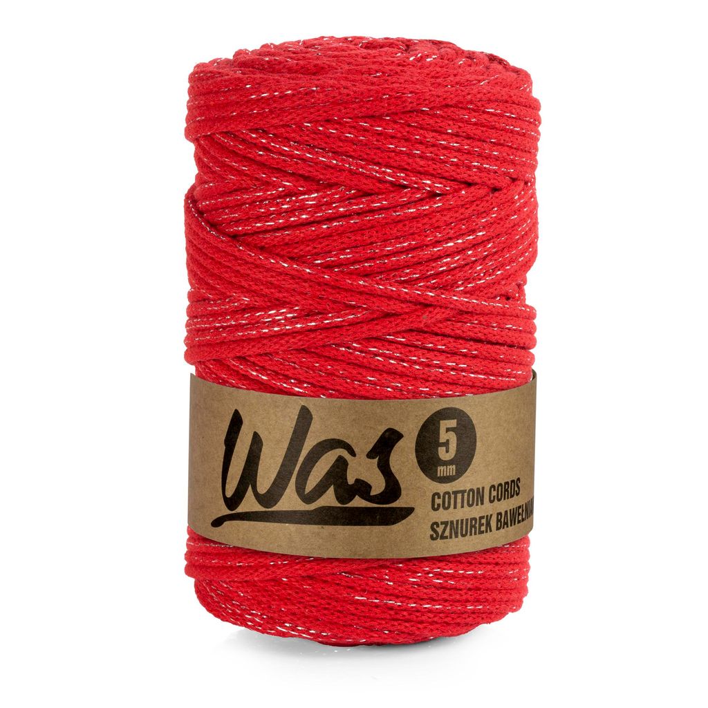 Baumwollkordel Geflochtene Baumwollschnur Polyesterkernschnur Für Makramee Makramee-Seil Bastelkordel 5mm 100m rot mit silbernem Faden DIY WAS