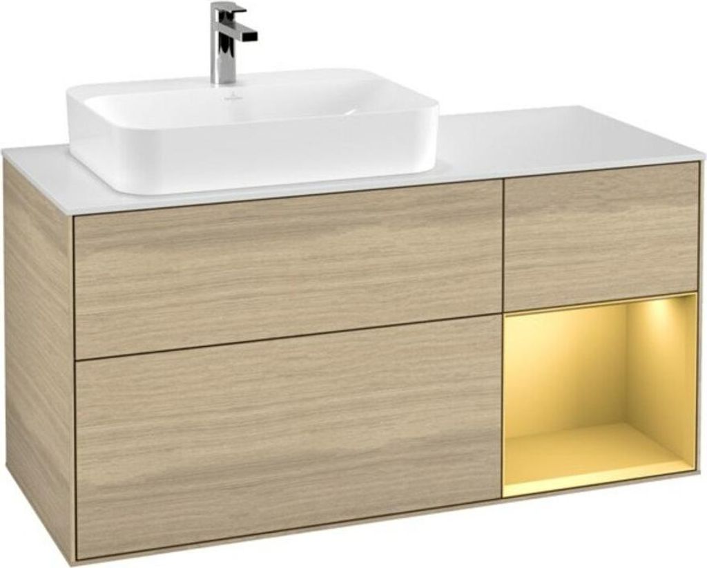 V&B Waschtischunterschrank Finion 120cm, Pl wh. m, Reg re gol m, Oa ven