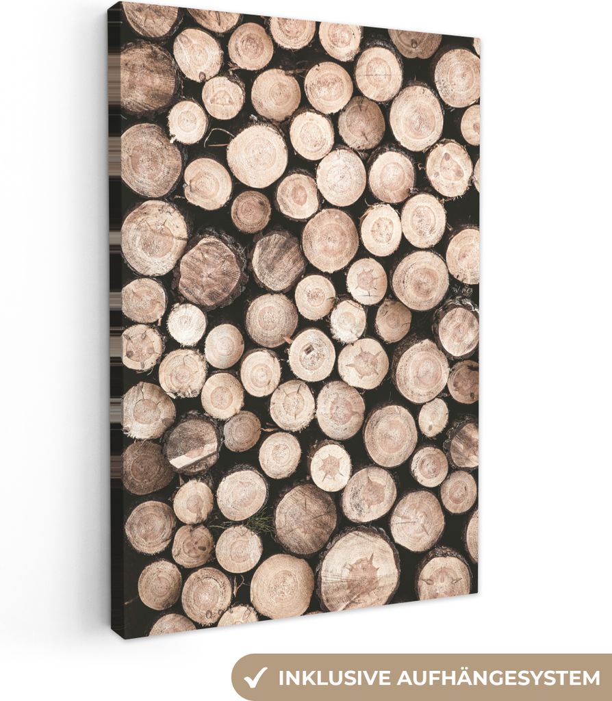 MuchoWow - Leinwandbilder - Baumstämme - Winter - Natur, Wandbild, Wanddeko Bilder Wohnzimmer, 80x120 cm